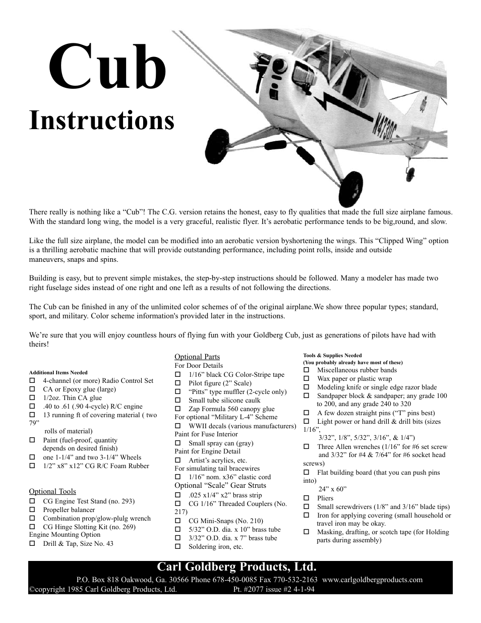 Carl Goldberg GPMA0963 Cub User Manual | 33 pages