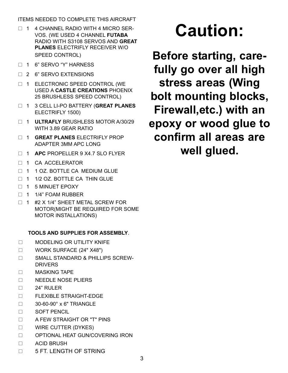Caution | Carl Goldberg GBGA1023 User Manual | Page 3 / 12
