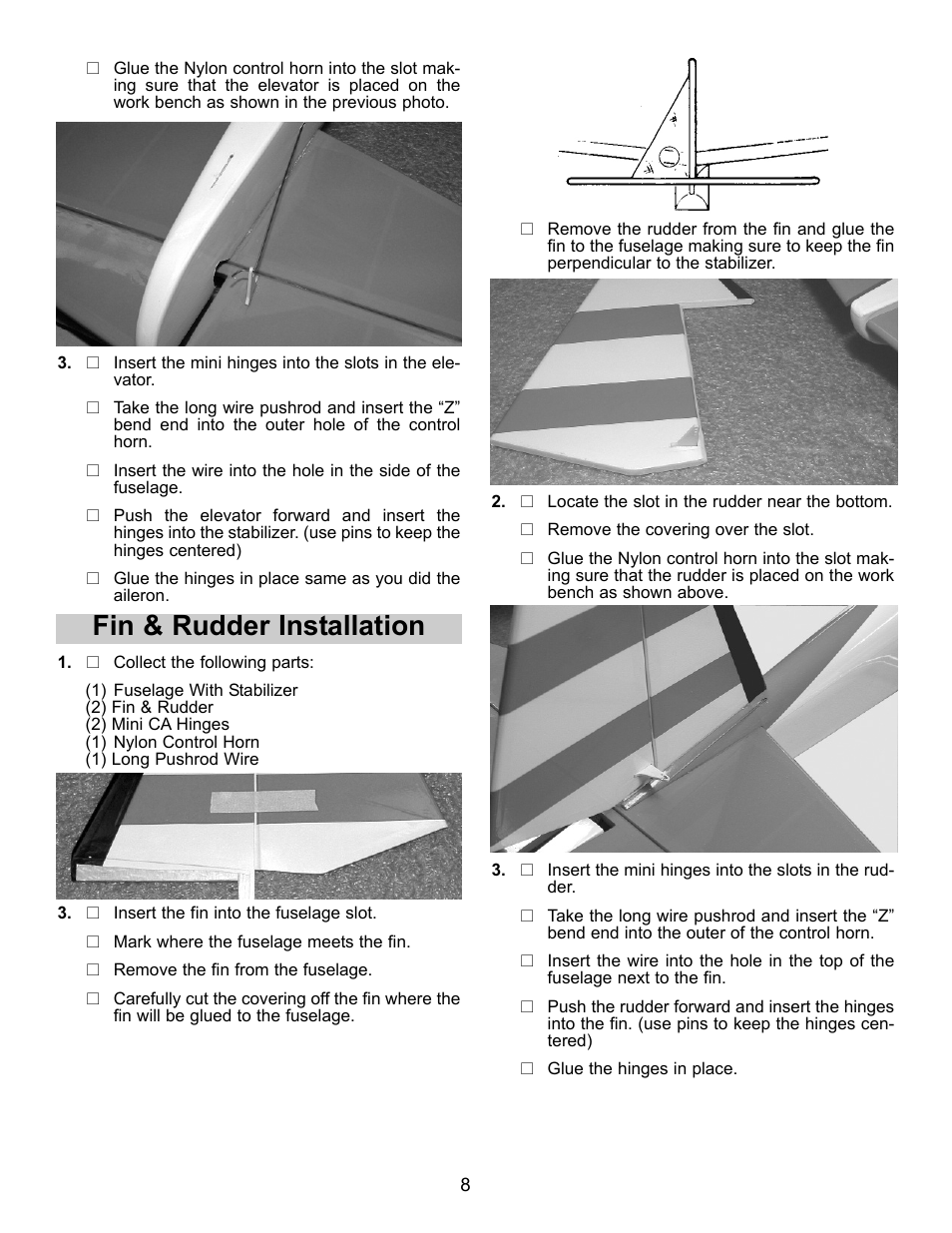 Fin & rudder installation | Carl Goldberg GBGA1023 User Manual | Page 8 / 12