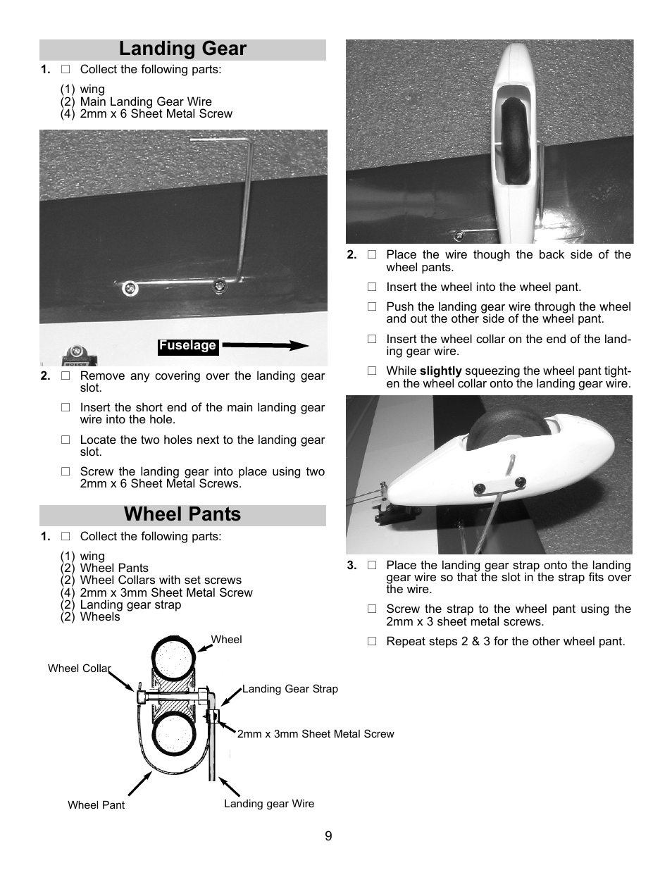 Landing gear, Wheel pants | Carl Goldberg GBGA1023 User Manual | Page 9 / 12