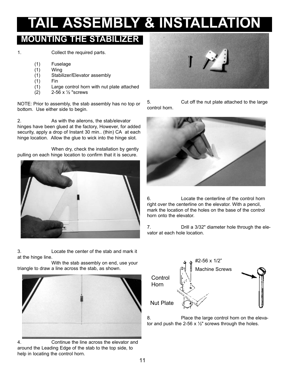 Tail assembly & installation, Mounting the stabilizer | Carl Goldberg GPMA1956 Eagle 2 ARF User Manual | Page 11 / 40