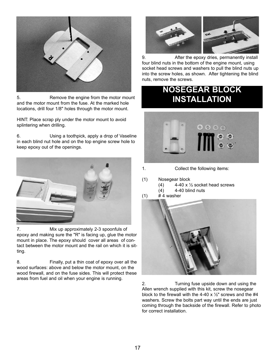 Nosegear block installation | Carl Goldberg GPMA1956 Eagle 2 ARF User Manual | Page 17 / 40