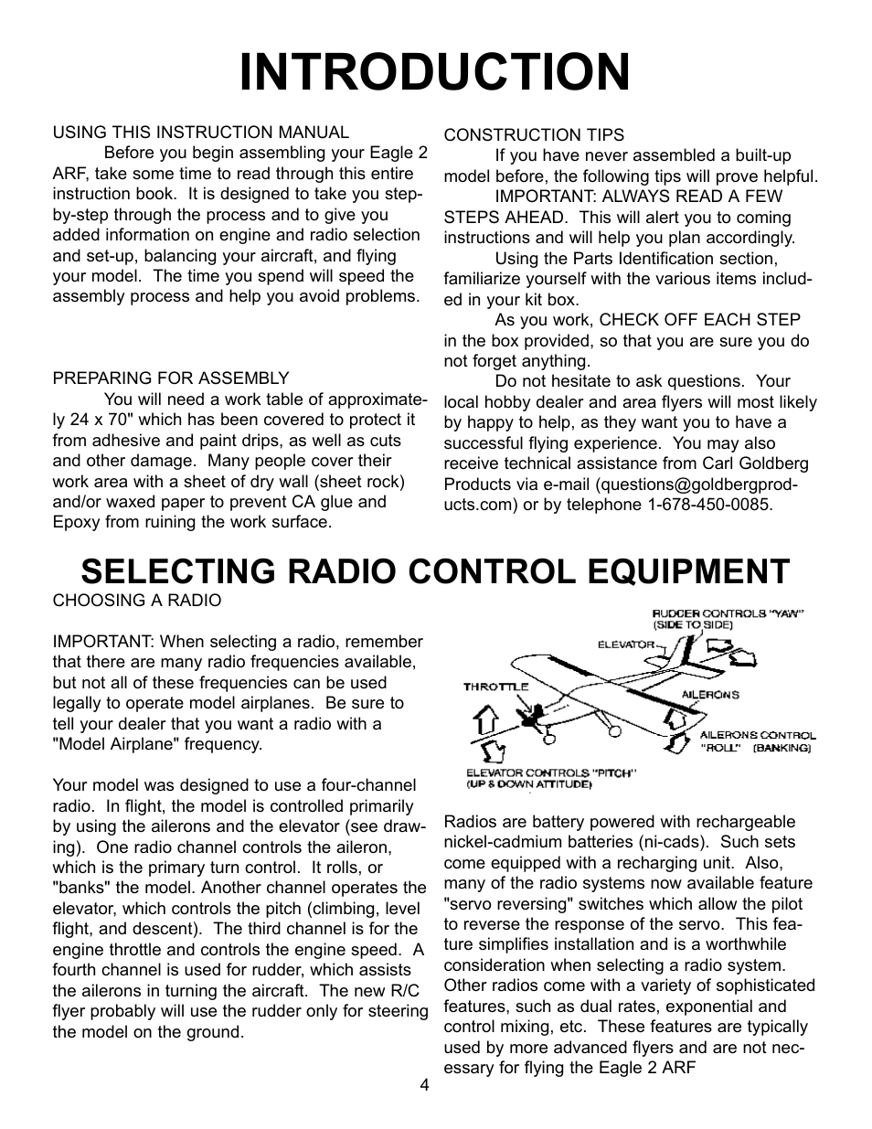 Introduction, Selecting radio control equipment | Carl Goldberg GPMA1956 Eagle 2 ARF User Manual | Page 4 / 40