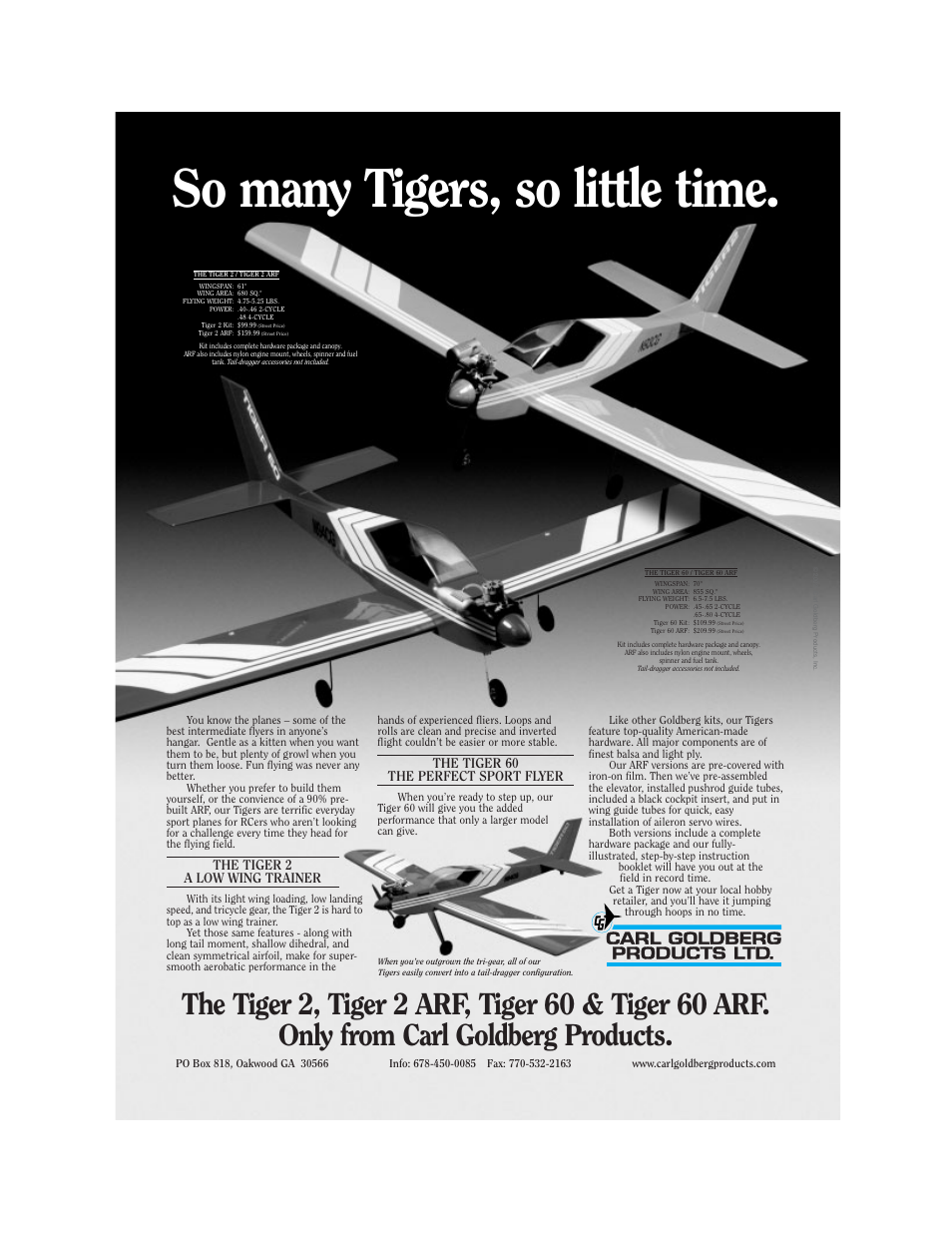 So many tigers, so little time, Carl goldberg products ltd | Carl Goldberg GPMA0955 EAGLE 2 User Manual | Page 59 / 59