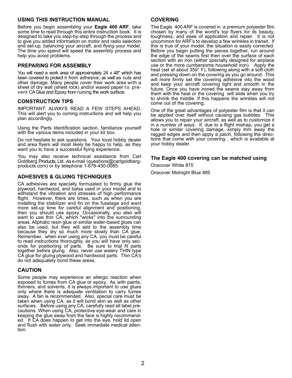 Carl Goldberg GBGA1080 User Manual | Page 2 / 9