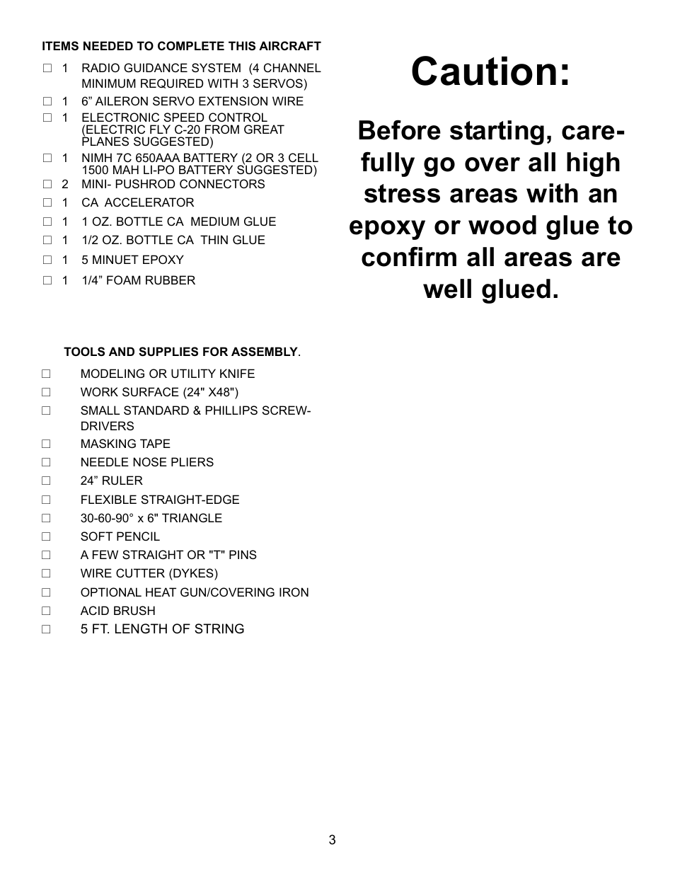 Caution | Carl Goldberg GBGA1080 User Manual | Page 3 / 9