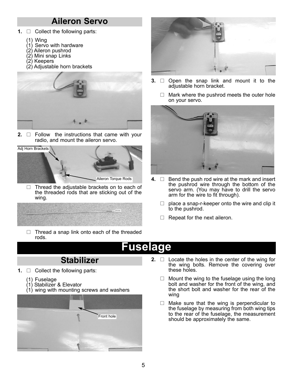 Fuselage, Aileron servo, Stabilizer | Carl Goldberg GBGA1080 User Manual | Page 5 / 9