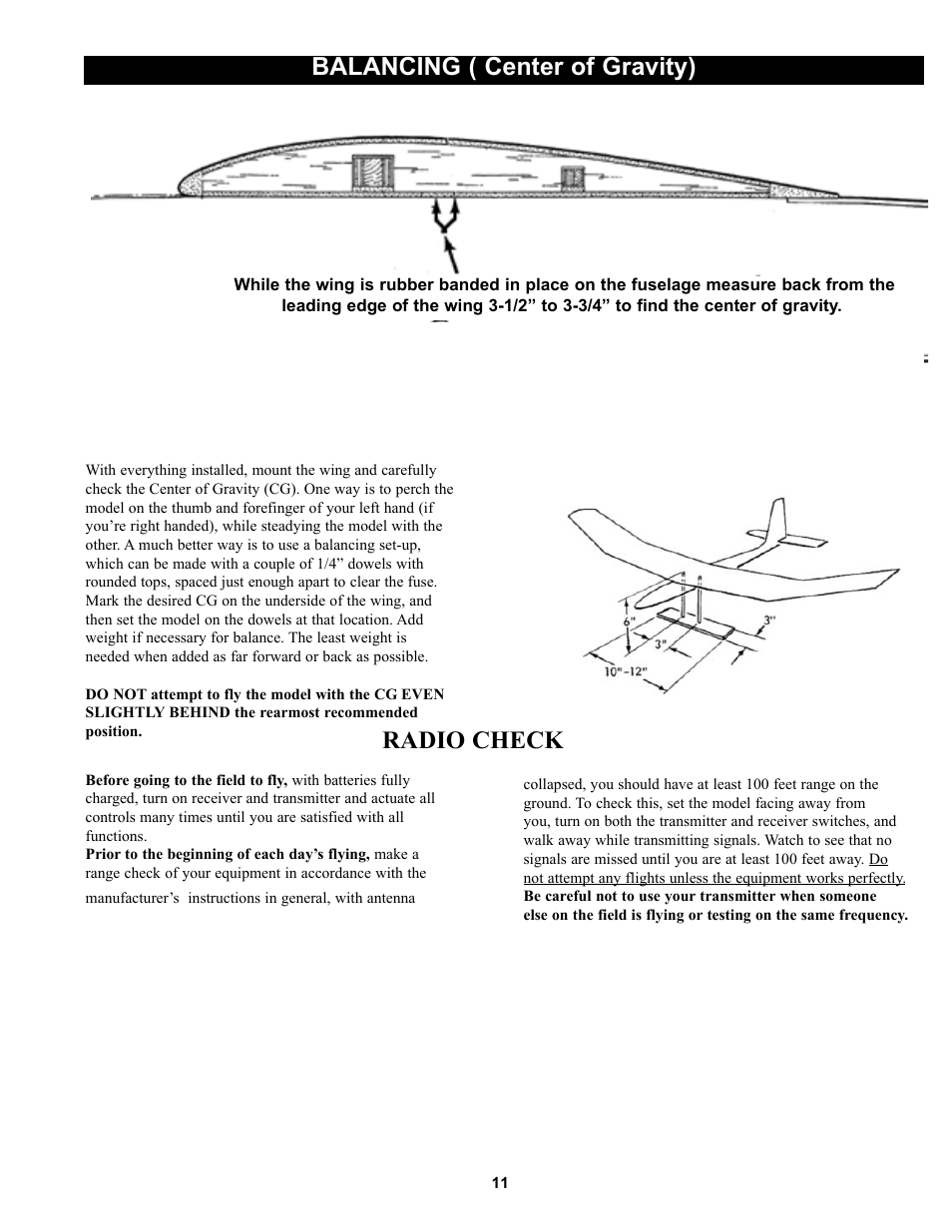 Radio check balancing ( center of gravity) | Carl Goldberg GBGA1040 User Manual | Page 11 / 16