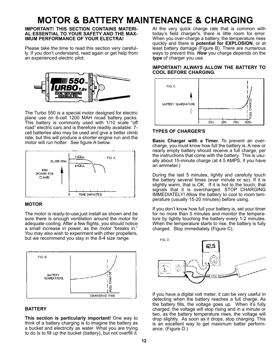 Motor & battery maintenance & charging | Carl Goldberg GBGA1040 User Manual | Page 12 / 16
