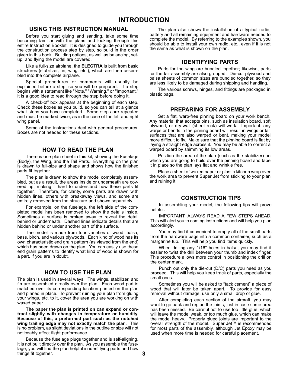 Introduction, Using this instruction manual, How to read the plan | How to use the plan, Identifying parts, Preparing for assembly, Construction tips | Carl Goldberg GBGA0040 User Manual | Page 3 / 40