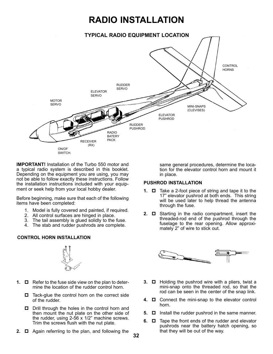 Radio installation | Carl Goldberg GBGA0040 User Manual | Page 32 / 40