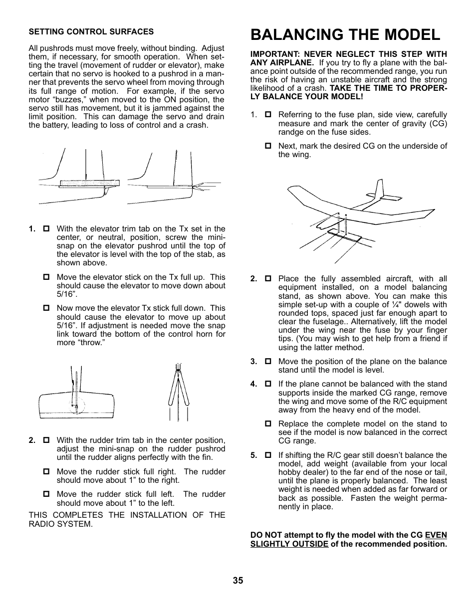 Balancing the model | Carl Goldberg GBGA0040 User Manual | Page 35 / 40