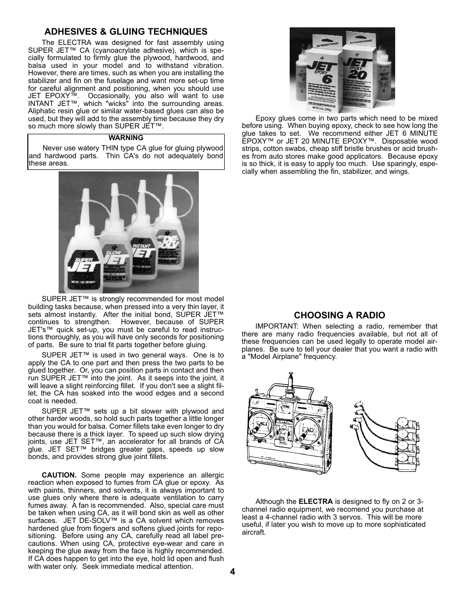 Adhesives & gluing techniques, Choosing a radio | Carl Goldberg GBGA0040 User Manual | Page 4 / 40