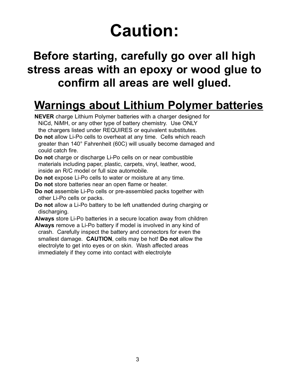 Caution | Carl Goldberg GBGA1082 User Manual | Page 3 / 10