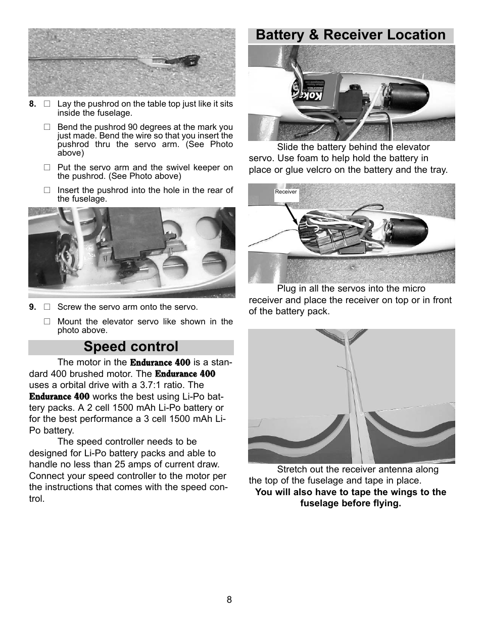 Speed control, Battery & receiver location | Carl Goldberg GBGA1082 User Manual | Page 8 / 10