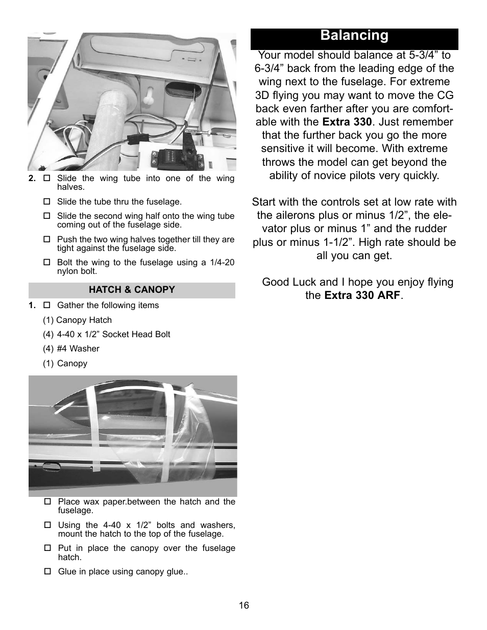 Balancing | Carl Goldberg GBGA1041 User Manual | Page 16 / 20