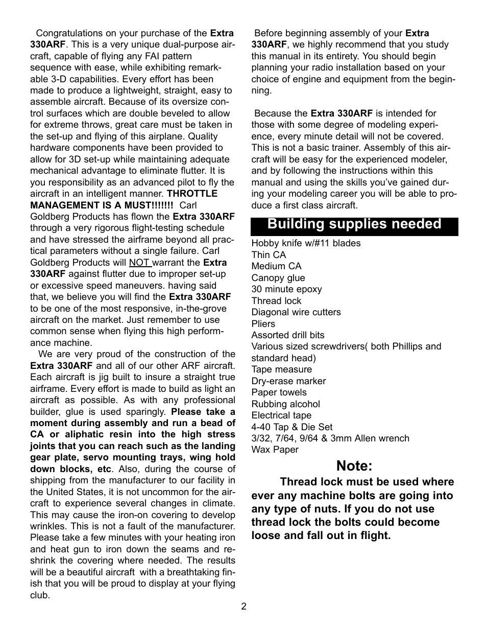 Building supplies needed | Carl Goldberg GBGA1041 User Manual | Page 2 / 20