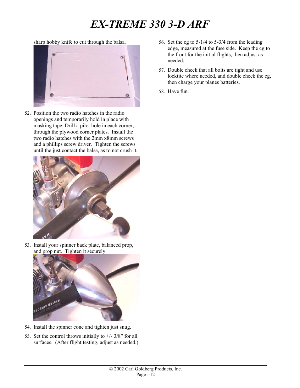Ex-treme 330 3-d arf | Carl Goldberg GBGA1070 User Manual | Page 12 / 17
