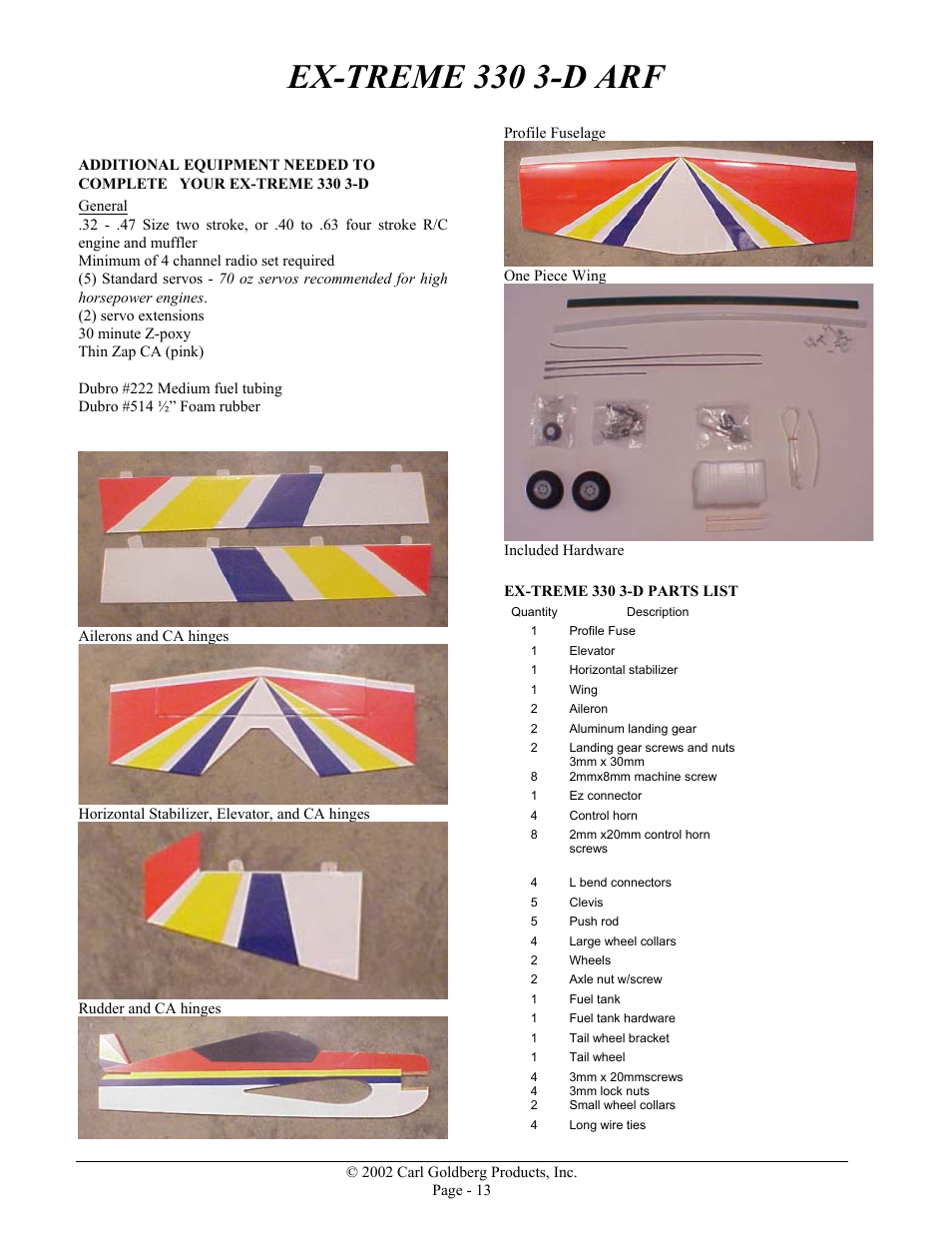 Ex-treme 330 3-d arf | Carl Goldberg GBGA1070 User Manual | Page 13 / 17