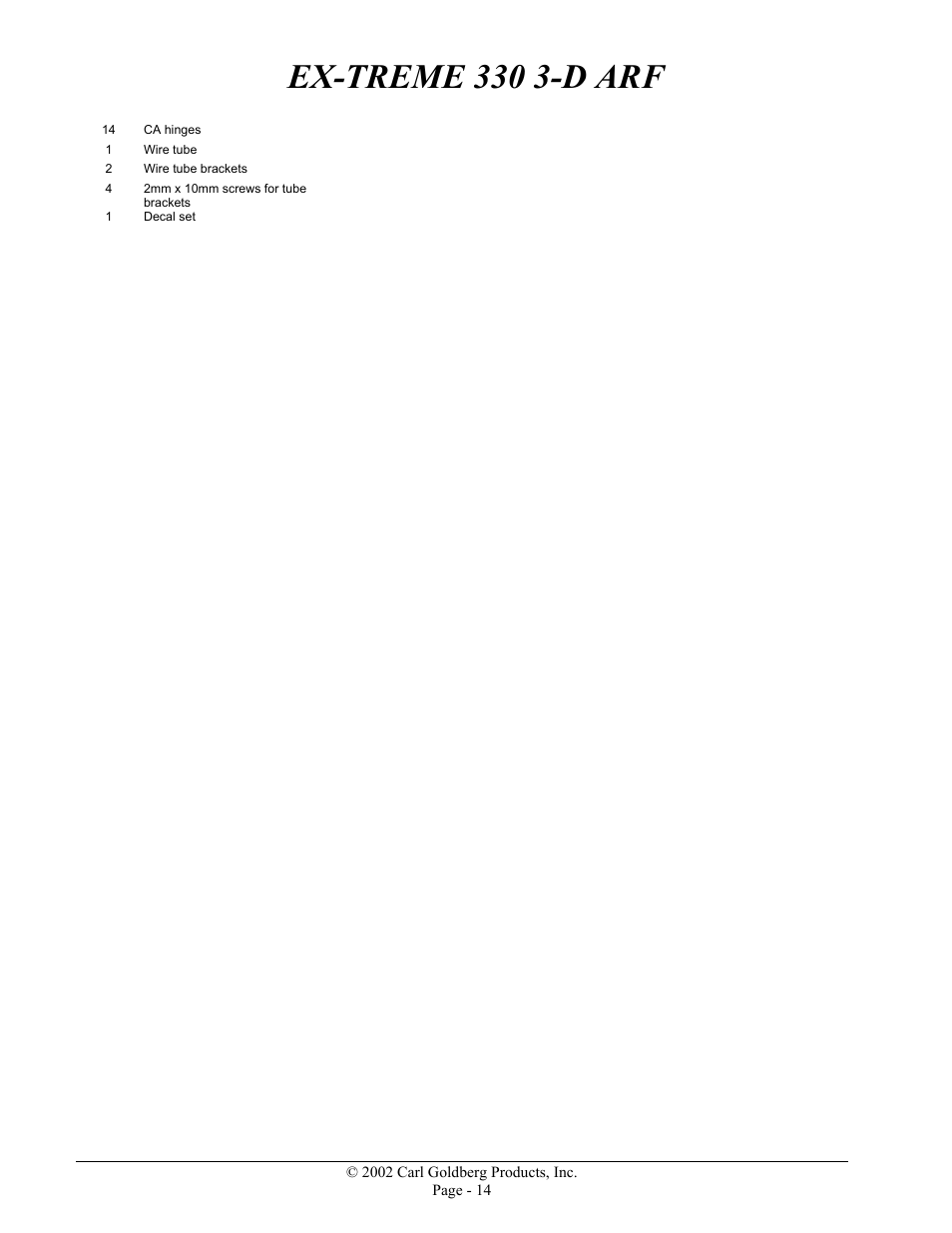 Ex-treme 330 3-d arf | Carl Goldberg GBGA1070 User Manual | Page 14 / 17