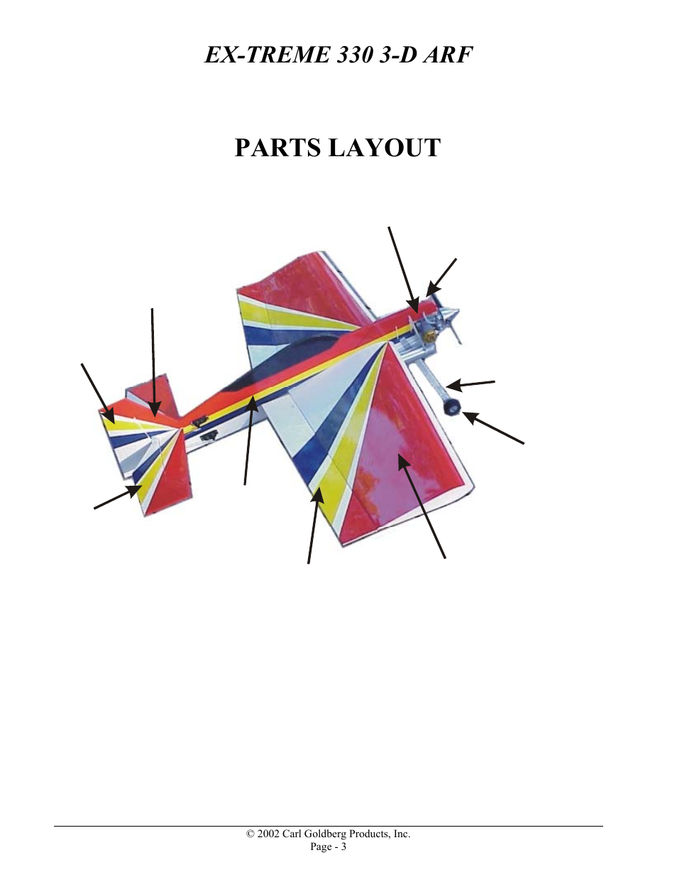 Parts layout, Ex-treme 330 3-d arf | Carl Goldberg GBGA1070 User Manual | Page 3 / 17