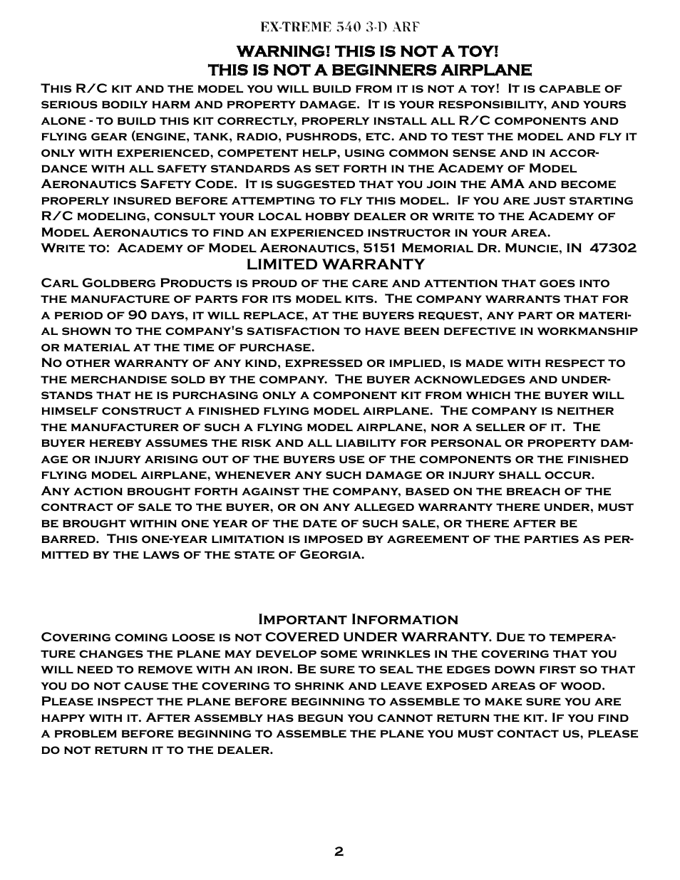 Carl Goldberg GBGA1078 User Manual | Page 2 / 23
