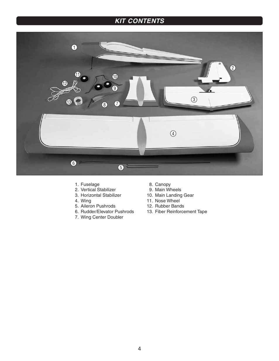 Kit contents | Carl Goldberg GPMA1940 EP Falcon ARF User Manual | Page 4 / 16