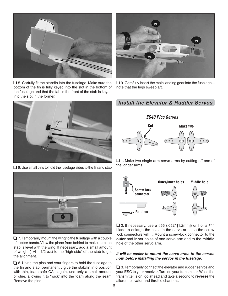 Install the elevator & rudder servos | Carl Goldberg GPMA1940 EP Falcon ARF User Manual | Page 6 / 16