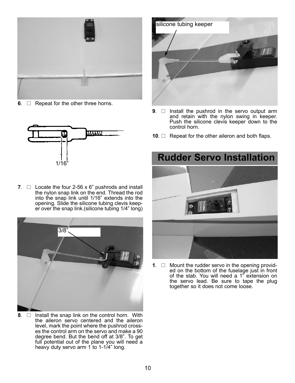 Rudder servo installation | Carl Goldberg GBGA1091 User Manual | Page 10 / 15
