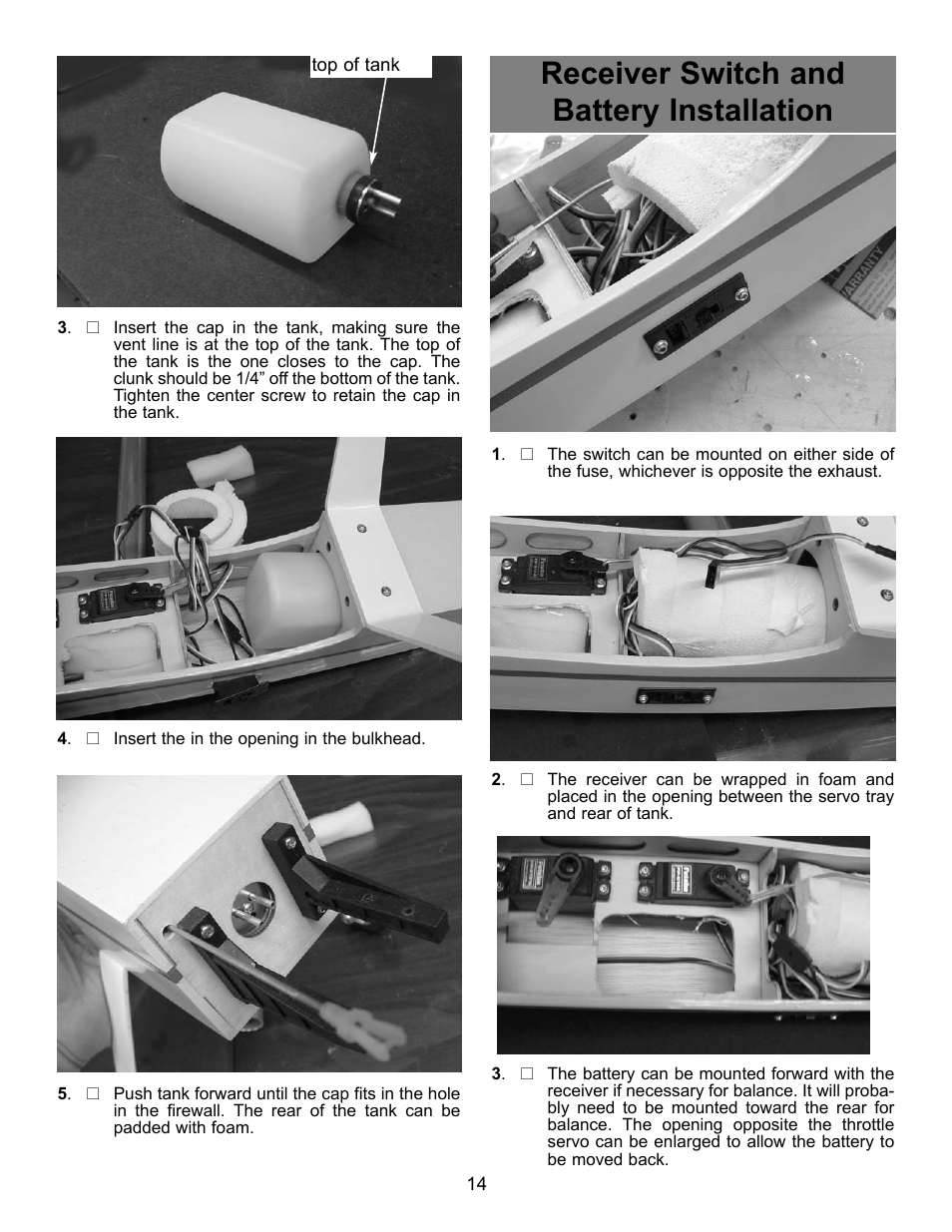 Receiver switch and battery installation | Carl Goldberg GBGA1091 User Manual | Page 14 / 15