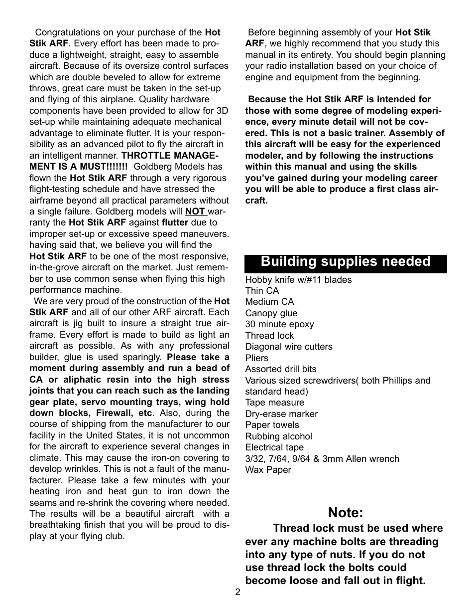Building supplies needed | Carl Goldberg GBGA1091 User Manual | Page 2 / 15