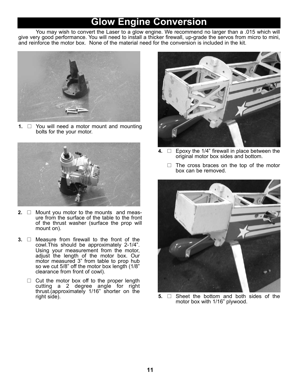 Glow engine conversion | Carl Goldberg GBGA1020 User Manual | Page 11 / 13