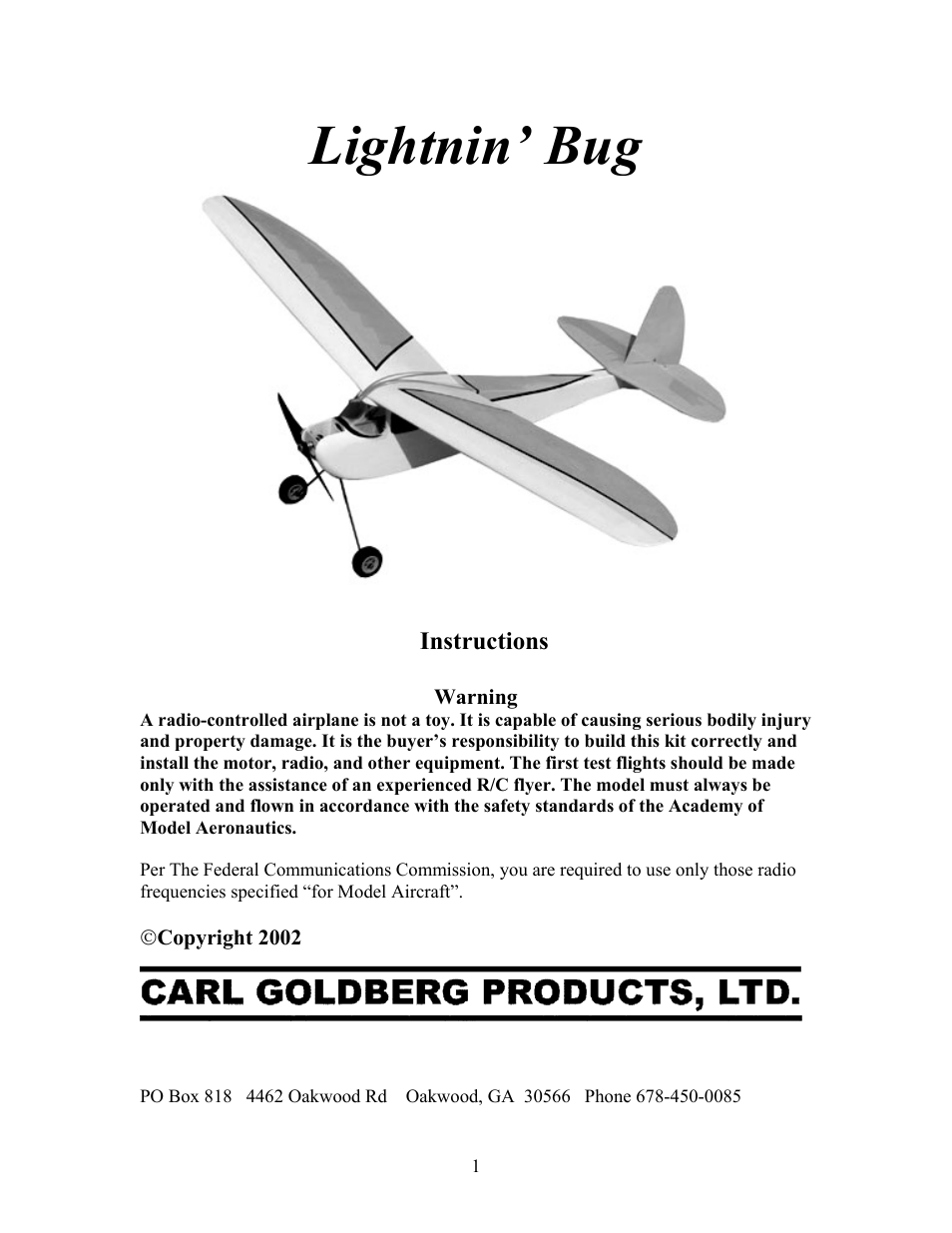 Carl Goldberg GBGA1072 User Manual | 14 pages