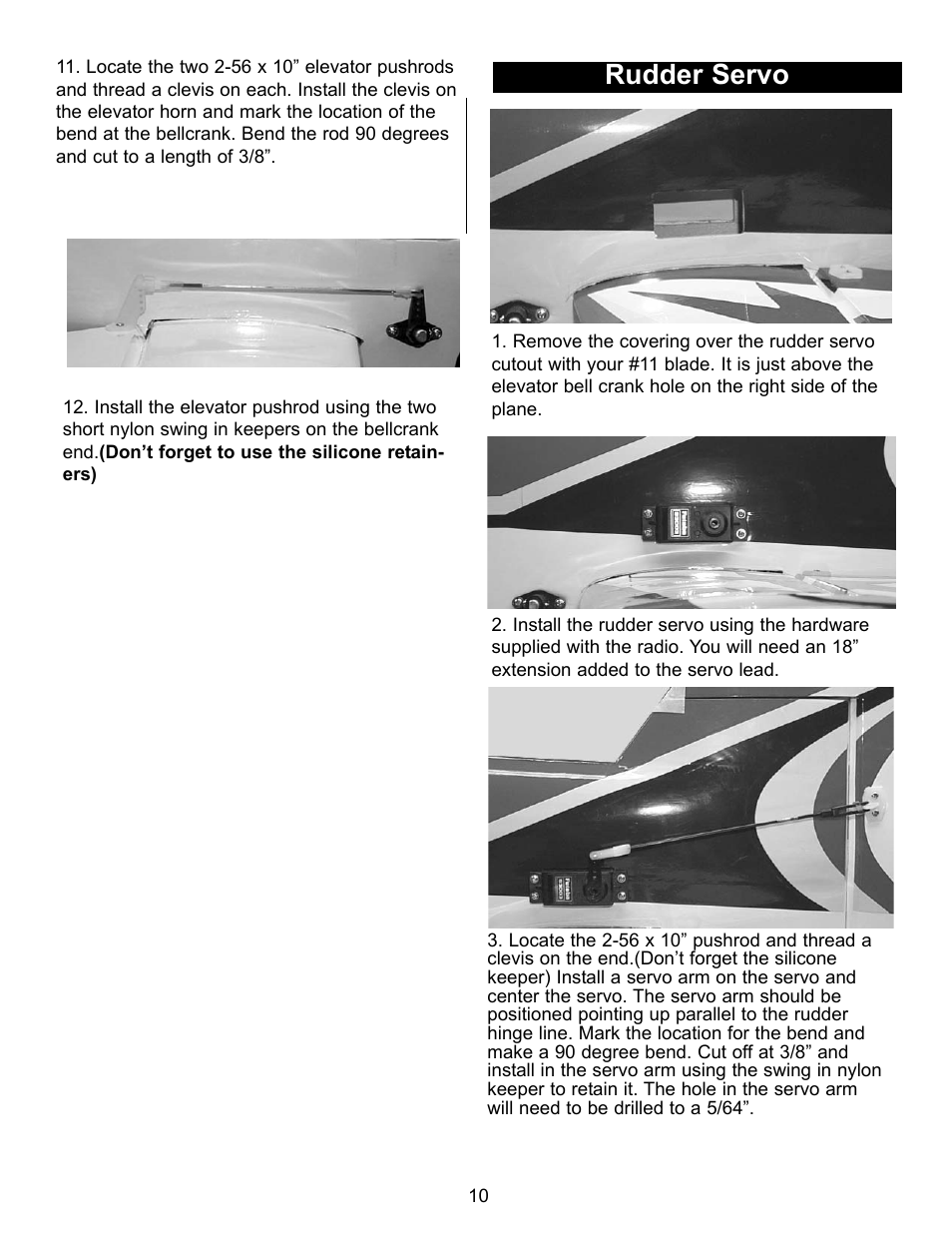 Rudder servo | Carl Goldberg GBGA1075 User Manual | Page 10 / 18