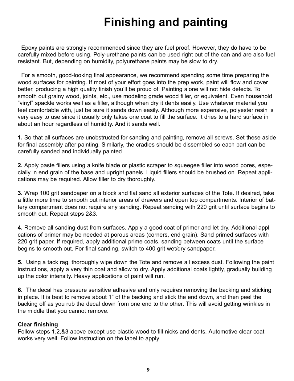Finishing and painting | Carl Goldberg GBGP0105 User Manual | Page 9 / 10