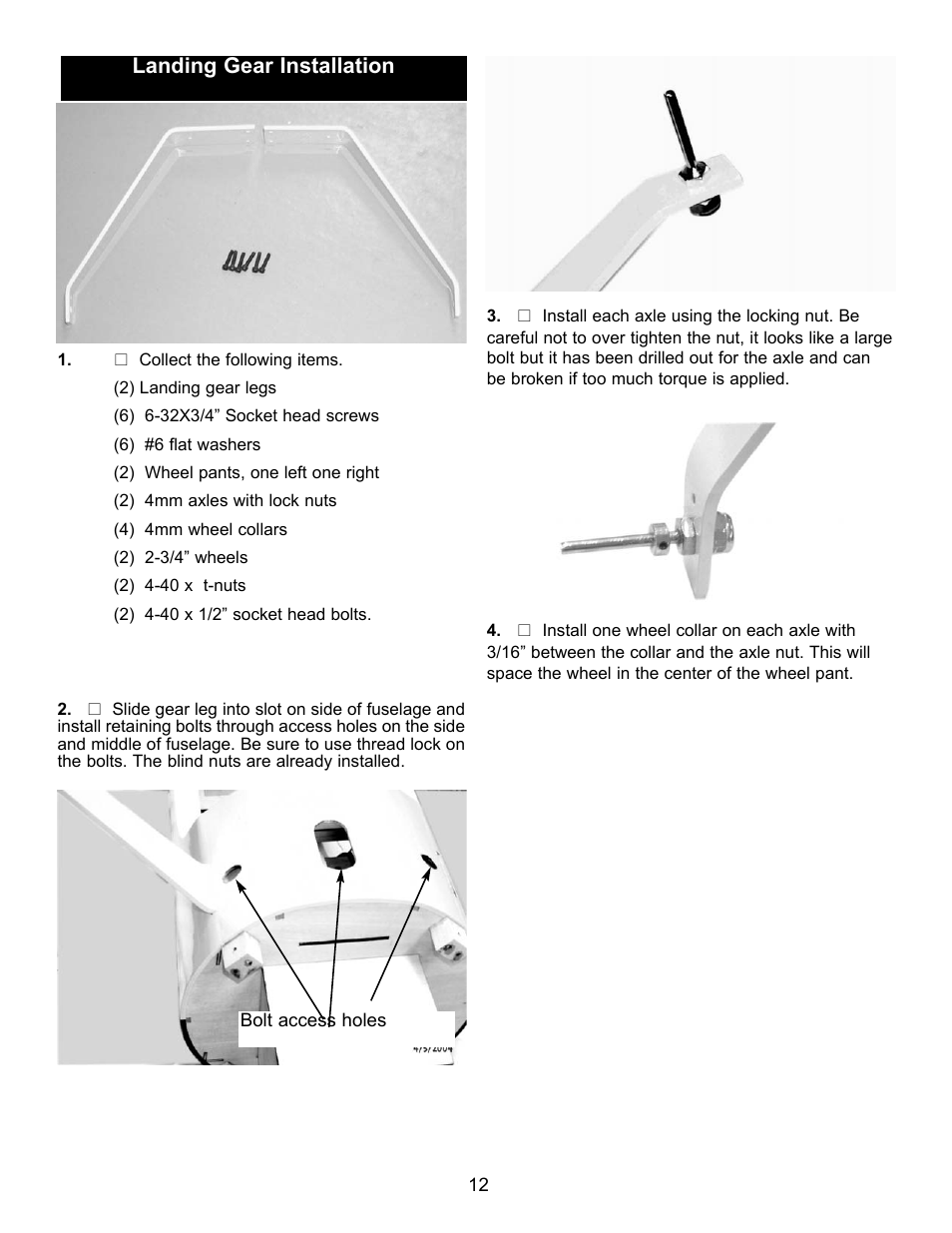 Landing gear installation | Carl Goldberg GBGA1088 User Manual | Page 12 / 30