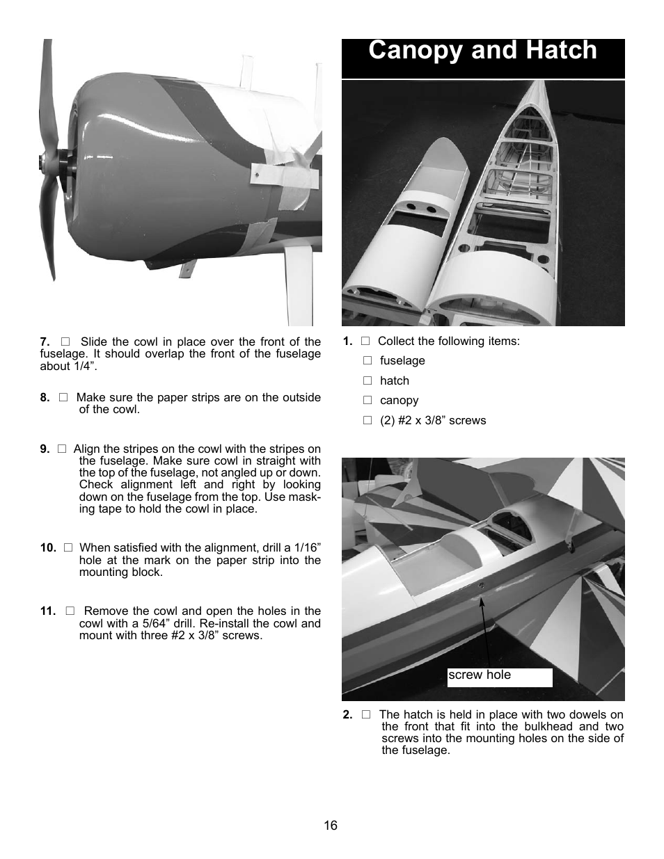 Canopy and hatch | Carl Goldberg GPMA1926 Monster Pitts Electric ARF User Manual | Page 16 / 17