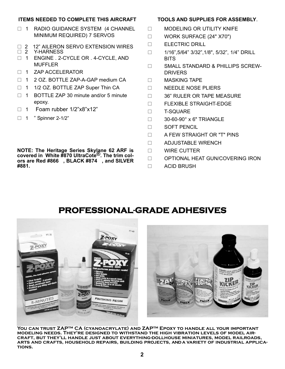 Professional-g grade adhesives | Carl Goldberg GBGA1092 User Manual | Page 2 / 24