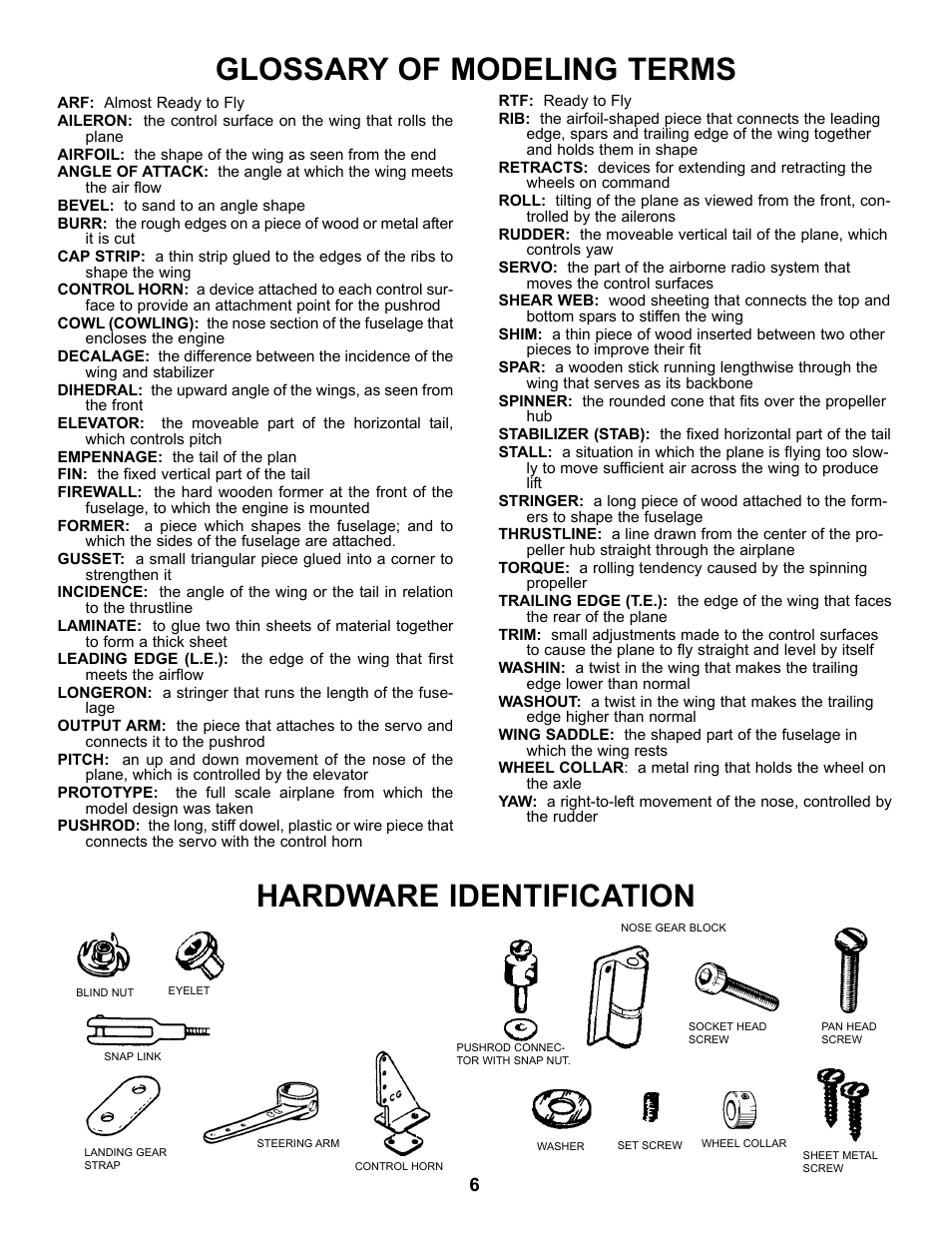 Hardware identification glossary of modeling terms | Carl Goldberg GBGA1092 User Manual | Page 6 / 24