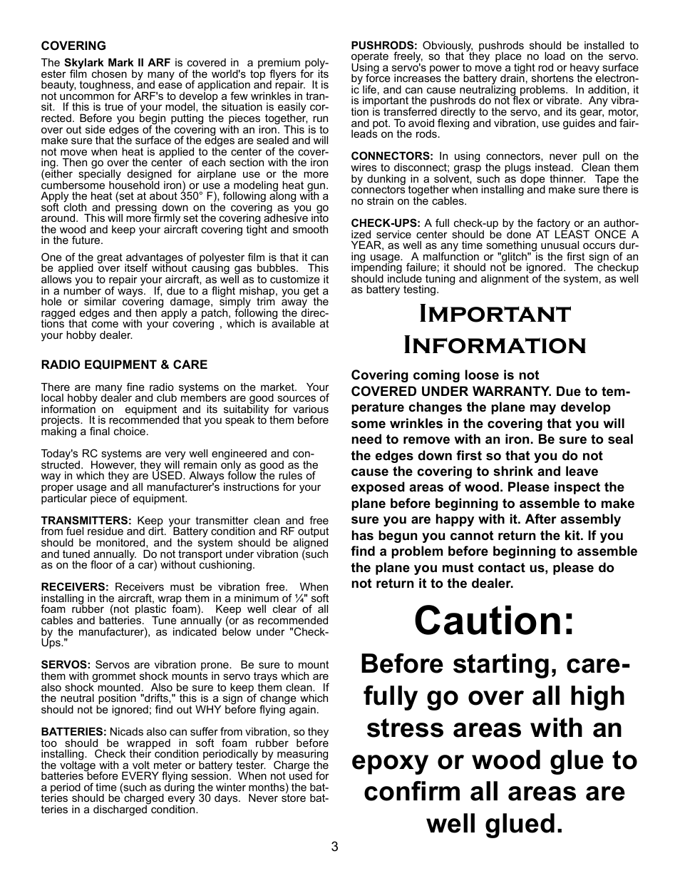 Caution, Important information | Carl Goldberg GBGA1085 User Manual | Page 3 / 19