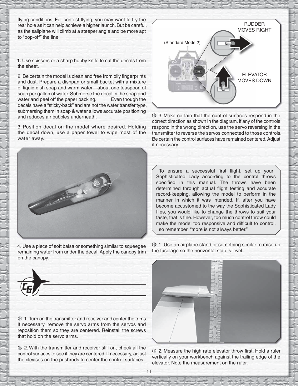 Channel radio set-up | Carl Goldberg GPMA1959 Sophisticated Lady Glider ARF User Manual | Page 11 / 20