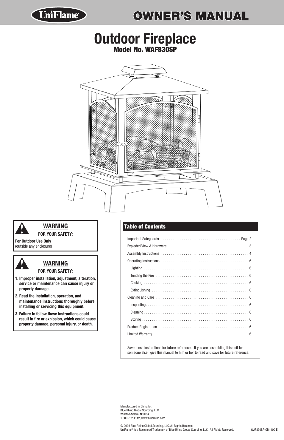 Blue Rhino WAF830SP User Manual | 6 pages