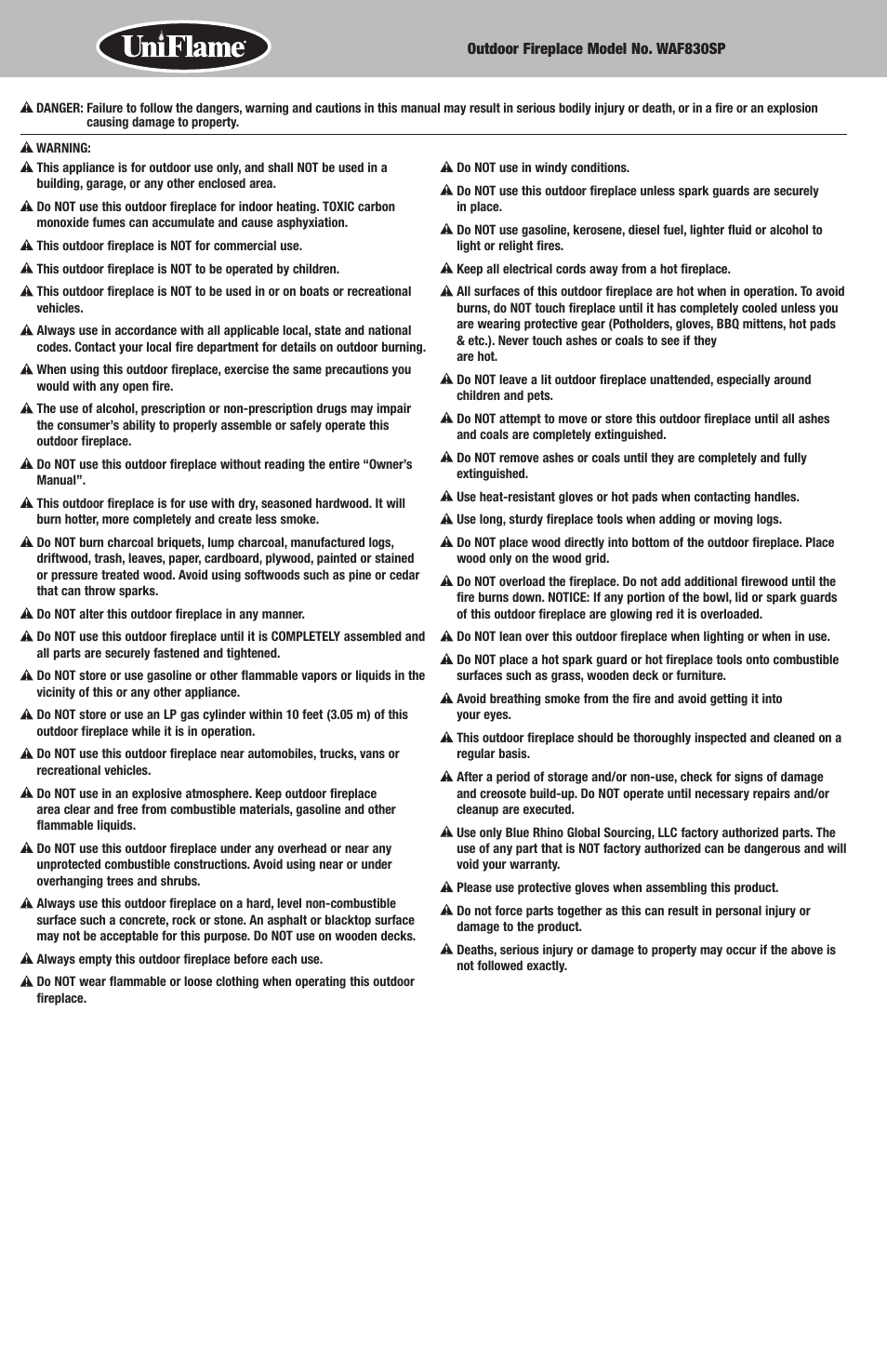 Blue Rhino WAF830SP User Manual | Page 2 / 6