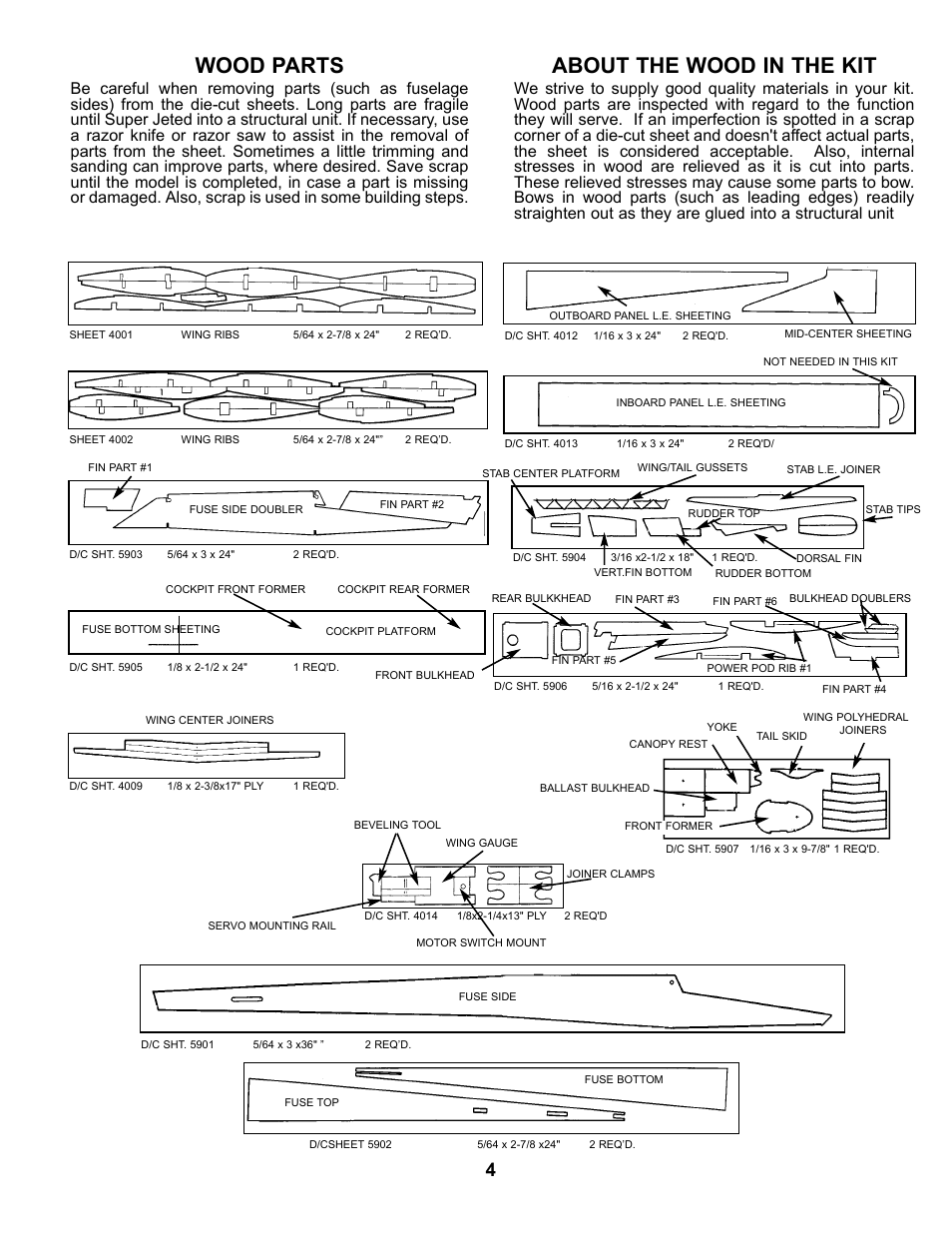 About the wood in the kit, Wood parts | Carl Goldberg GBGA0059 User Manual | Page 4 / 32