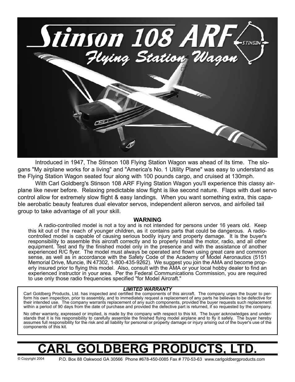 Carl Goldberg GBGA1089 User Manual | 19 pages