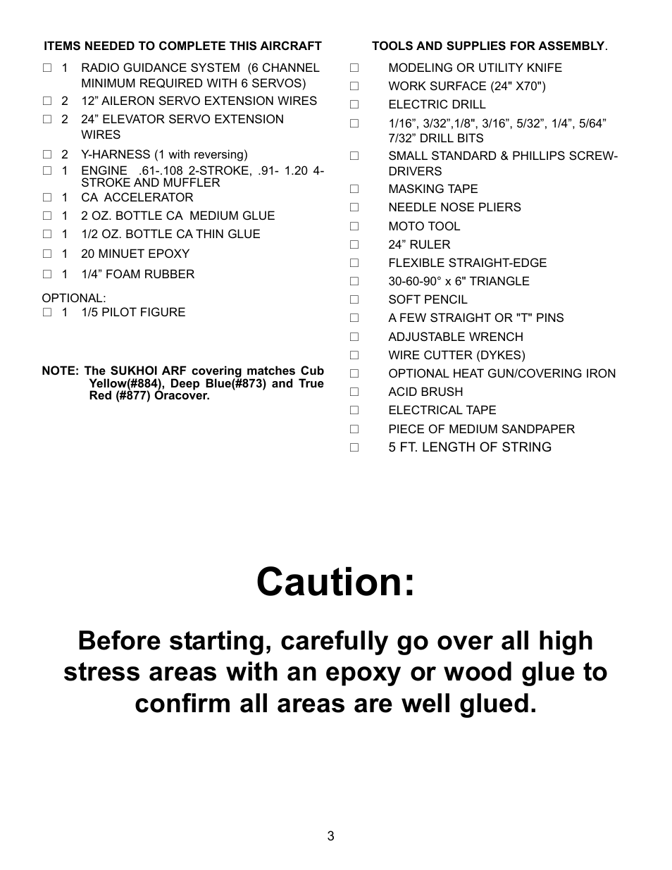 Caution | Carl Goldberg GBGA1067 User Manual | Page 3 / 19