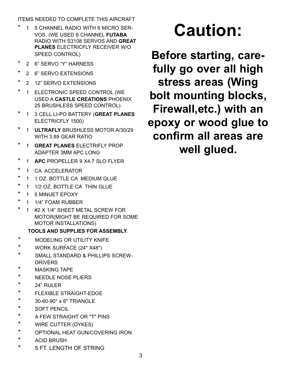 Caution | Carl Goldberg GBGA1024 User Manual | Page 3 / 9