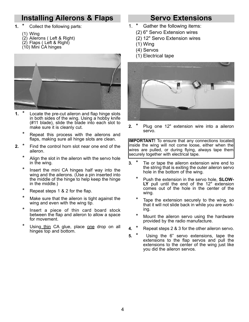 Installing ailerons & flaps, Servo extensions | Carl Goldberg GBGA1024 User Manual | Page 4 / 9