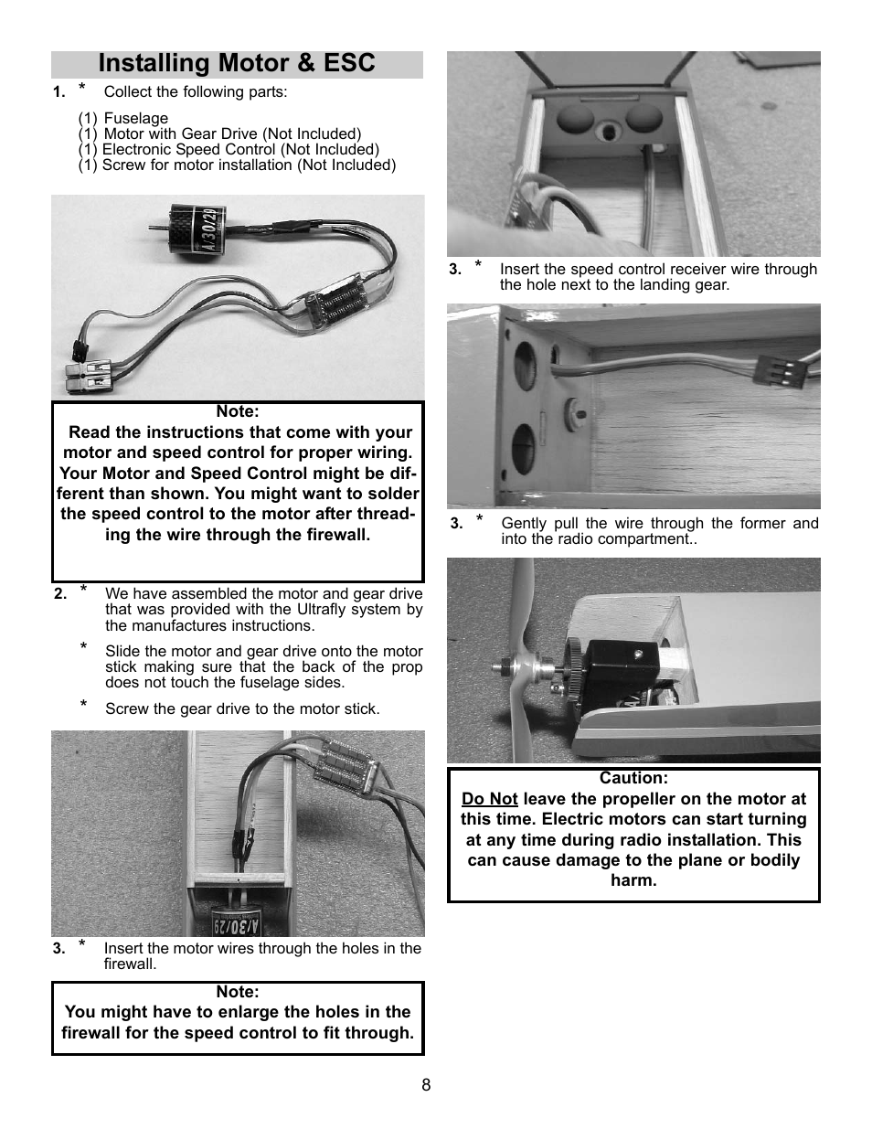 Installing motor & esc | Carl Goldberg GBGA1024 User Manual | Page 8 / 9