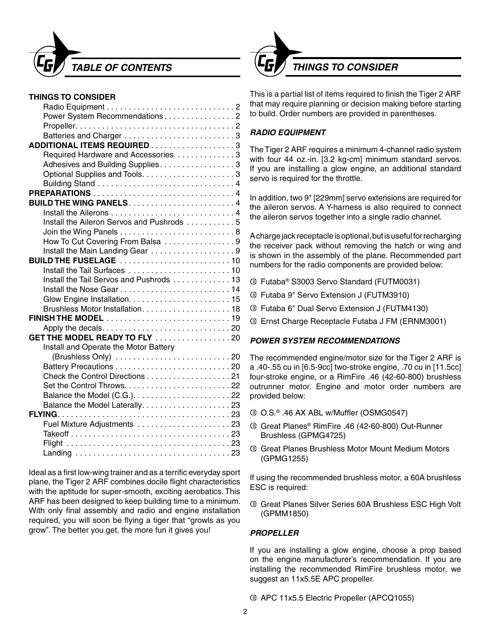 Carl Goldberg GPMA1966 Tiger 2 ARF User Manual | Page 2 / 24